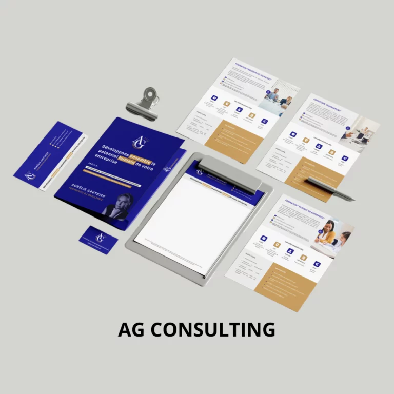 Papeterie et cartes de visite de l'identité visuelle AG Consulting créée à Chambéry