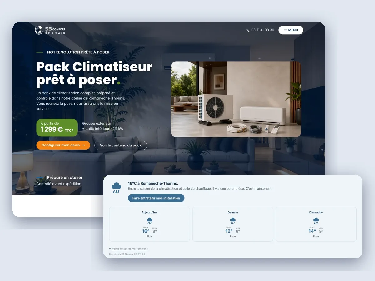 SB Confort Énergie : site, configurateur de devis et extension météo