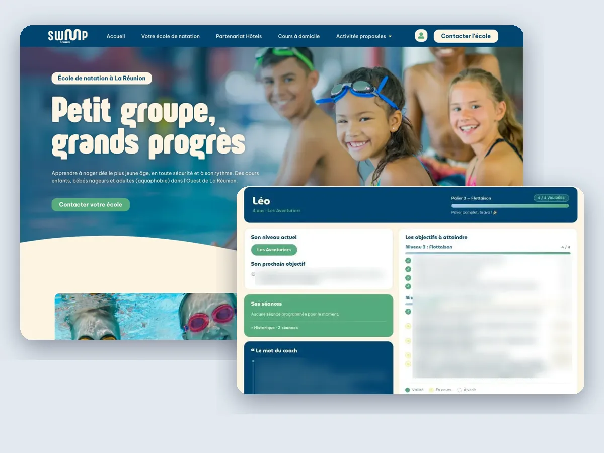 Swim Up School : site, réservation et suivi des élèves
