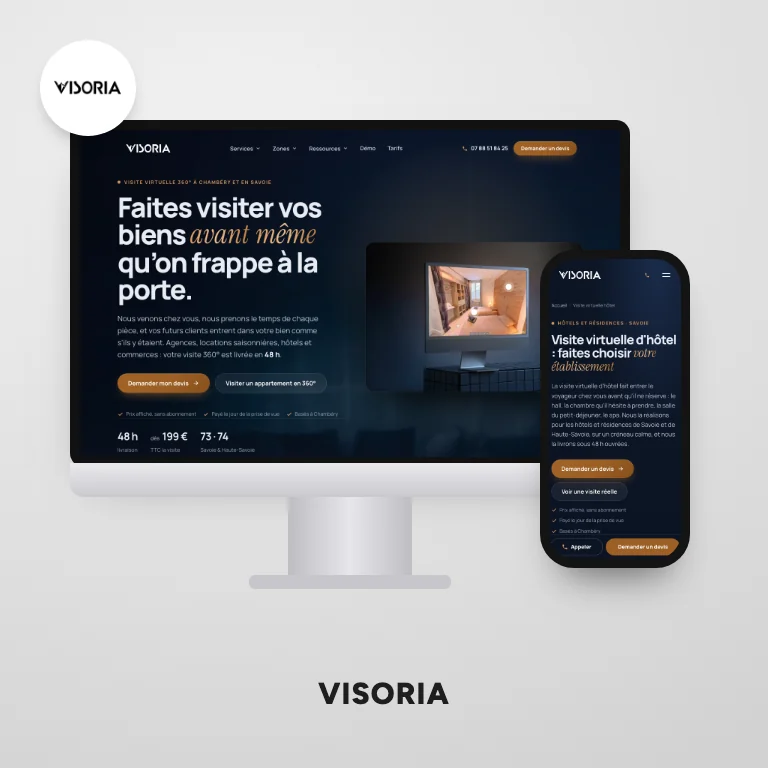 Site internet WordPress de Visoria affiché sur ordinateur et smartphone