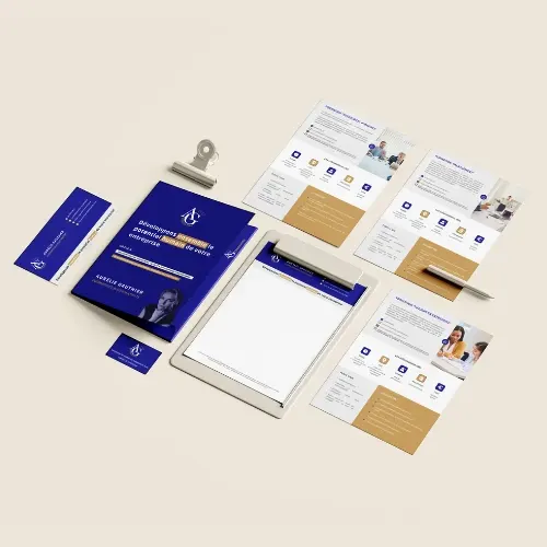 Papeterie d'AG Consulting : carnet, stylos, enveloppes et cartes