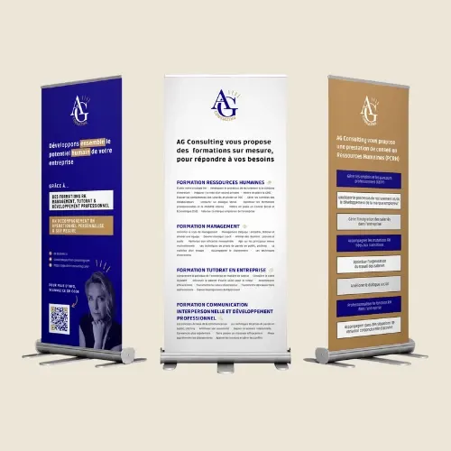 Trois kakemonos d'AG Consulting créés par Créa2line