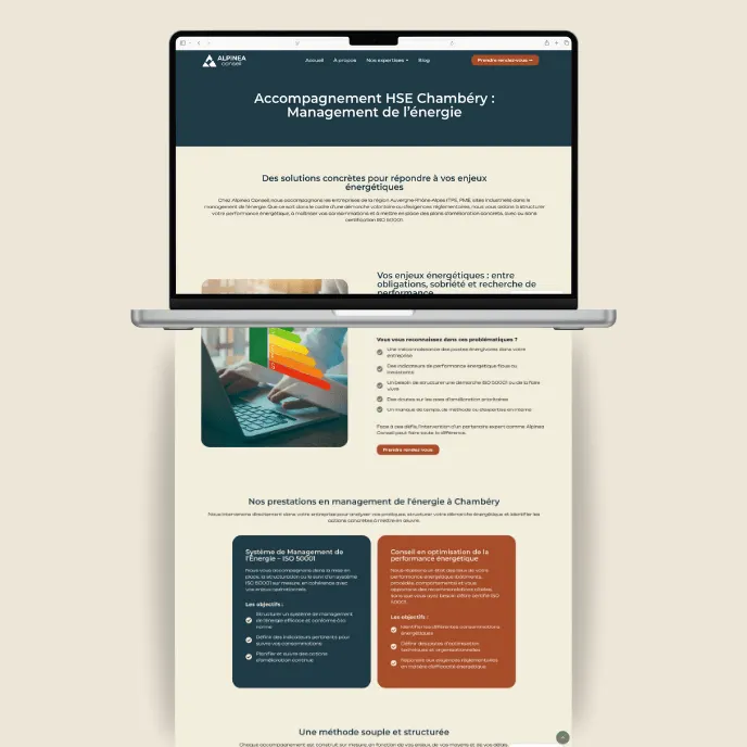 Pages du site internet d'Alpinea Conseil