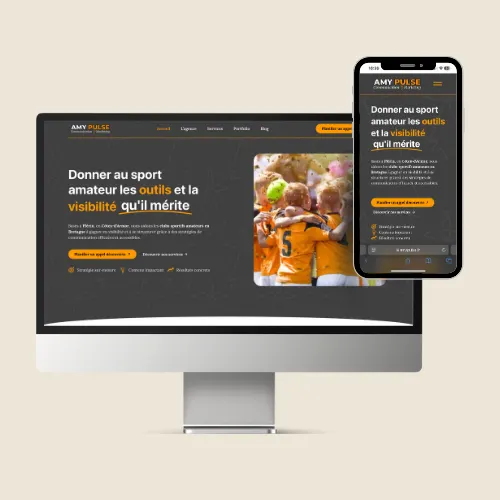 Site vitrine d'Amy Pulse sur écran et smartphone