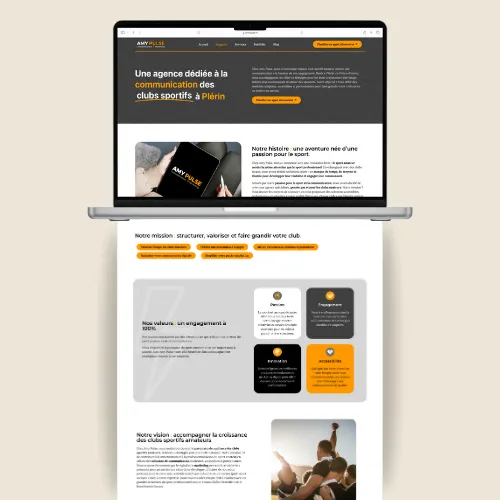 Page d'accueil du site Amy Pulse affichée sur ordinateur portable