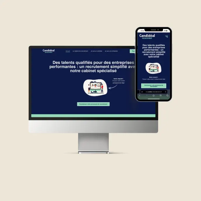 Site internet de Candidéal Recrutement sur écran et smartphone