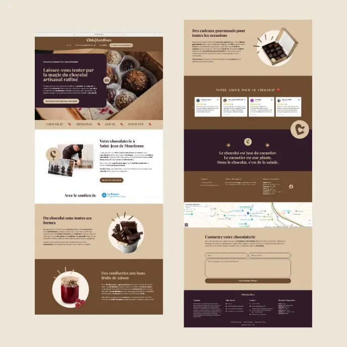 Pages du site internet de la chocolaterie Chkôlardises