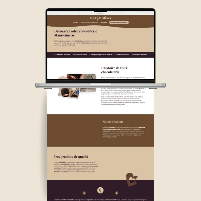 Page du site internet de la chocolaterie Chkôlardises