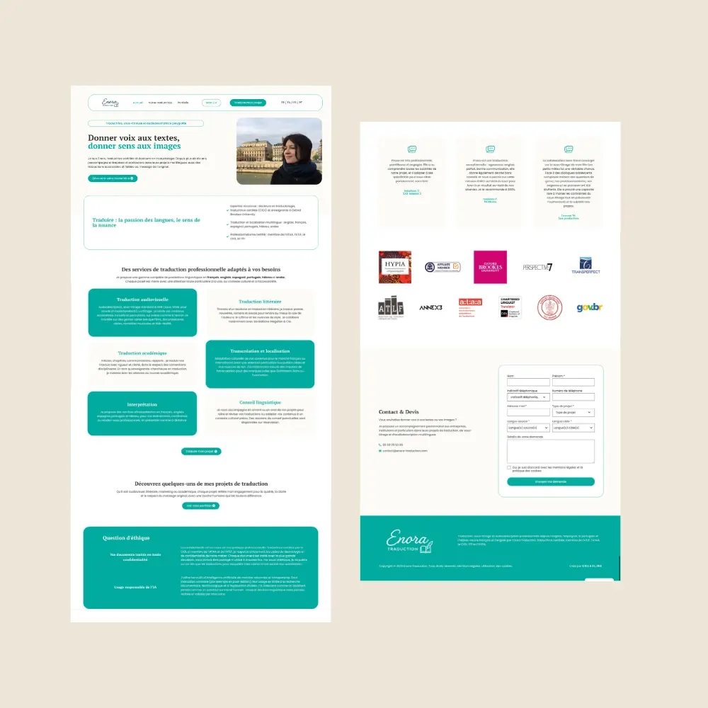 Pages du site internet multilingue d'Enora Traduction