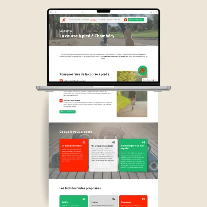 Nouveau site internet de JY Sport Coach affiché sur écran