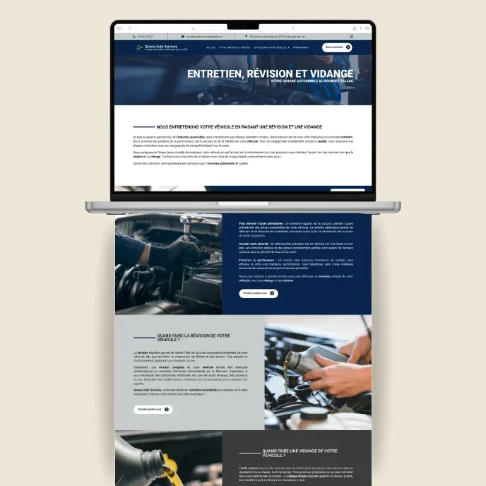 Pages du site internet de Savoie Auto Services sur ordinateur portable