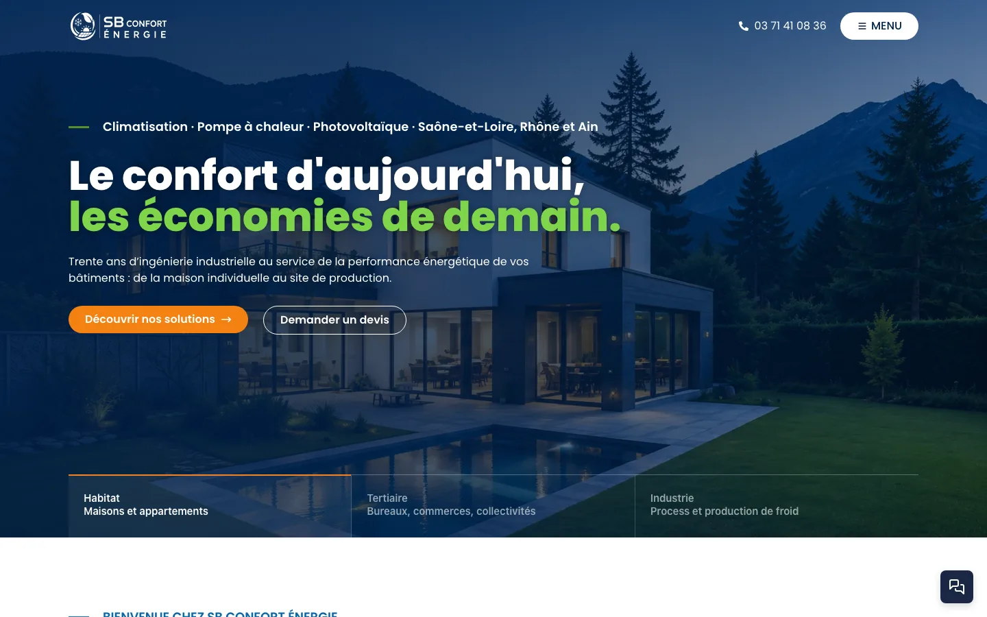 Page d'accueil du site de SB Confort Énergie