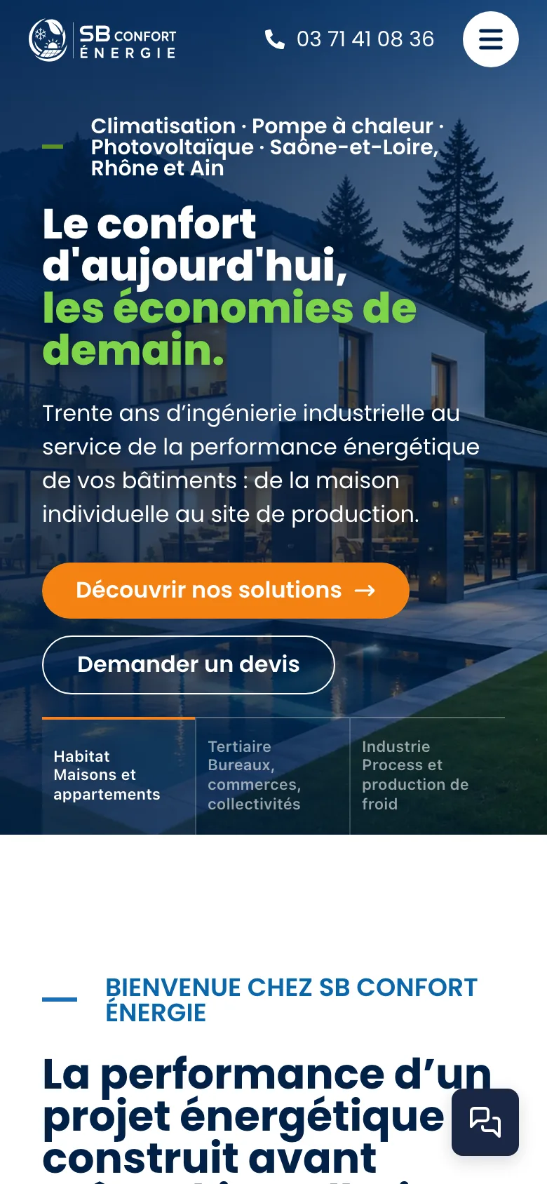 Le site de SB Confort Énergie sur mobile