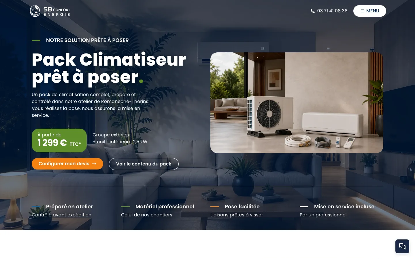 Page du pack climatiseur prêt à poser
