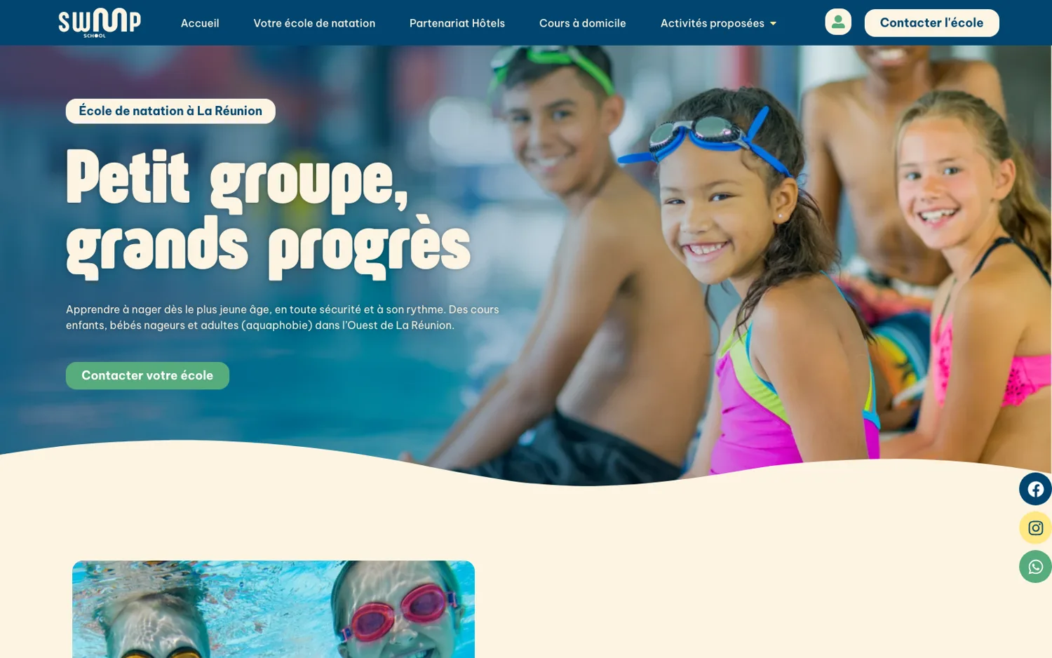 Page d'accueil du site de l'école de natation Swim Up School