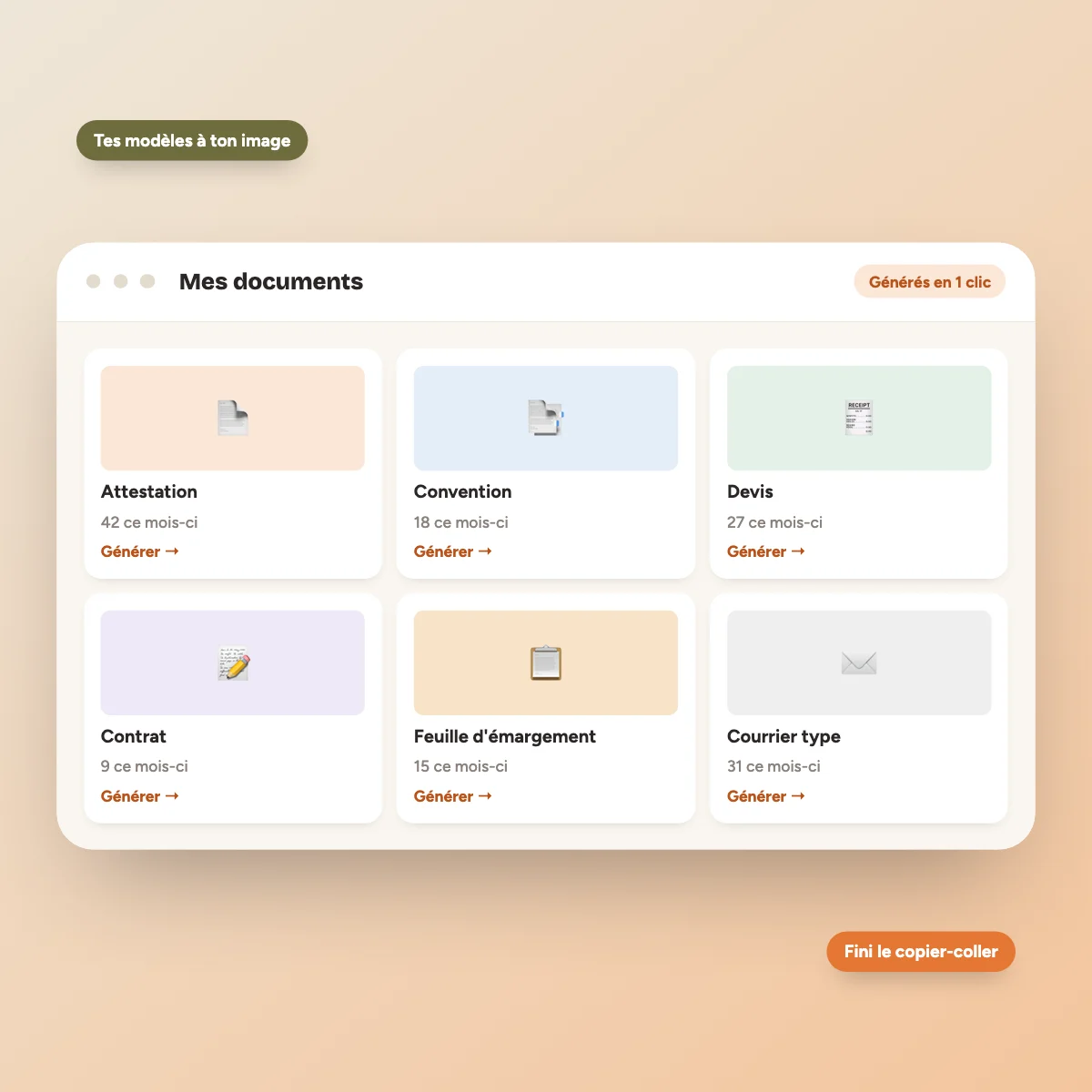 Modèles de documents automatiques : devis, attestations, conventions