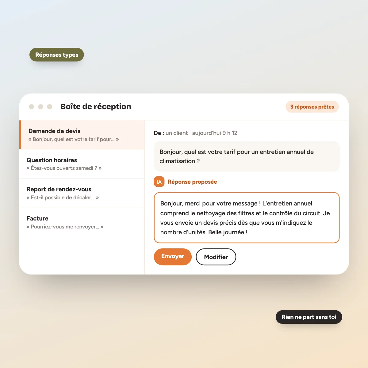 Réponses aux clients préparées par une IA à partir des procédures internes