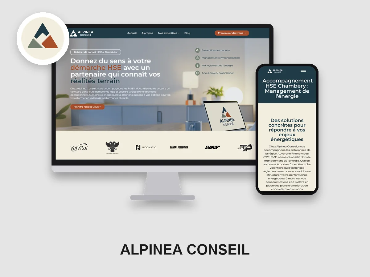 Identité visuelle et site internet pour un cabinet de conseil QSE au Bourget-du-Lac, près de Chambéry