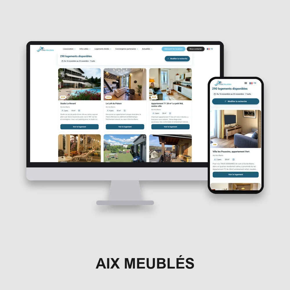 Liste des logements sur le site de réservation d'Aix Meublés