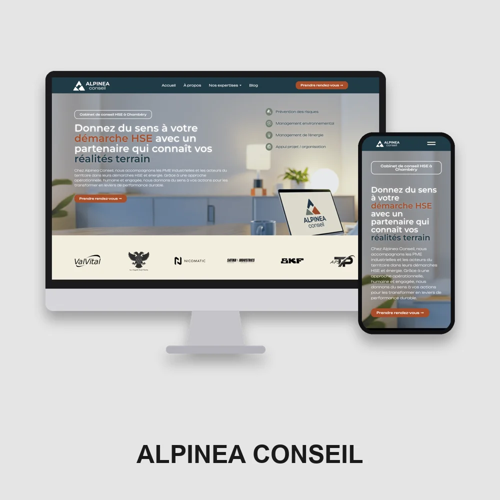 Site vitrine d'Alpinea Conseil sur ordinateur portable